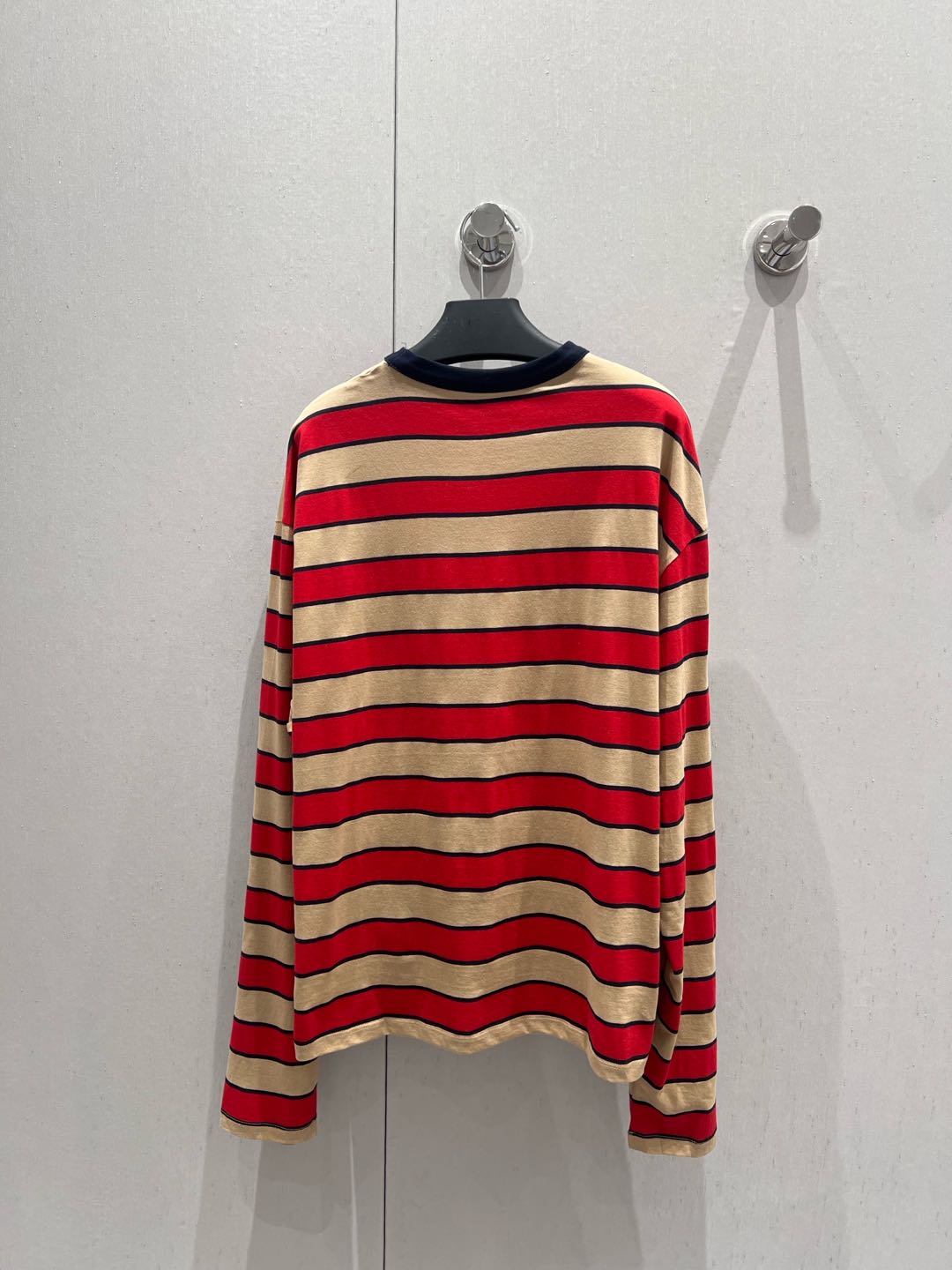 Prada 25 Striped Long-sleeved T-shirt Red mix Beige Cotton 209619