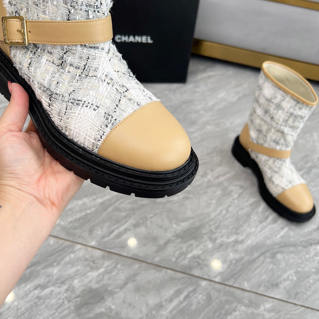 CC 25 ankle boots beige white tweed mix sheepskin 459498