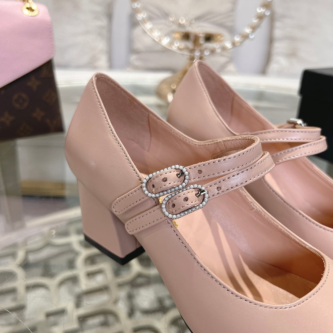 mary janes 60 double buckle beige calfskin black grosgrain
