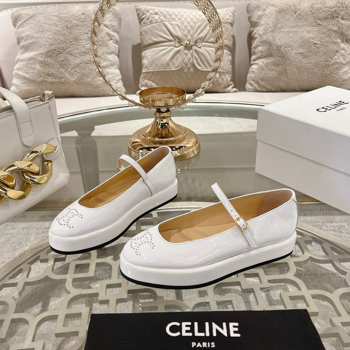 Celine 26 Mary-Jane Ballerina Shoes Patent Calfskin 736544
