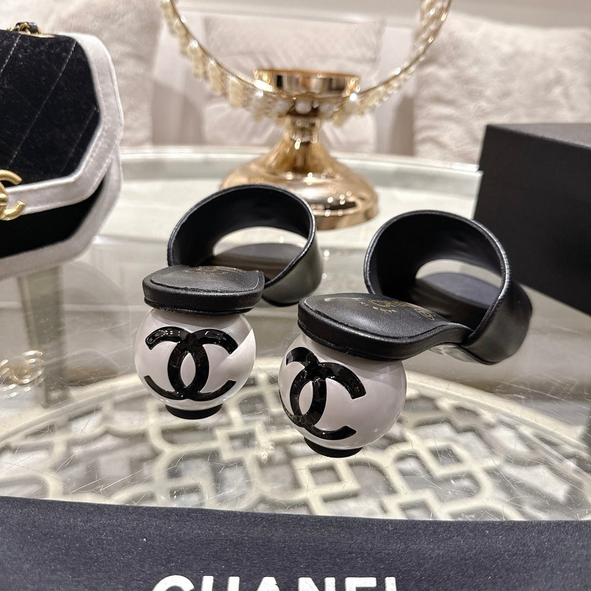 Chanel 2026 Double C Pearl High-Heeled Sandals Leather Lambskin 834456