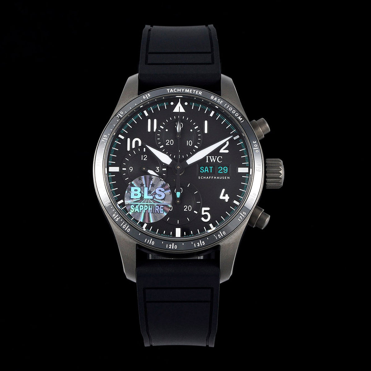 IWC Pilot 41mm Black Dial Silver Metallic Case Rubber Strap