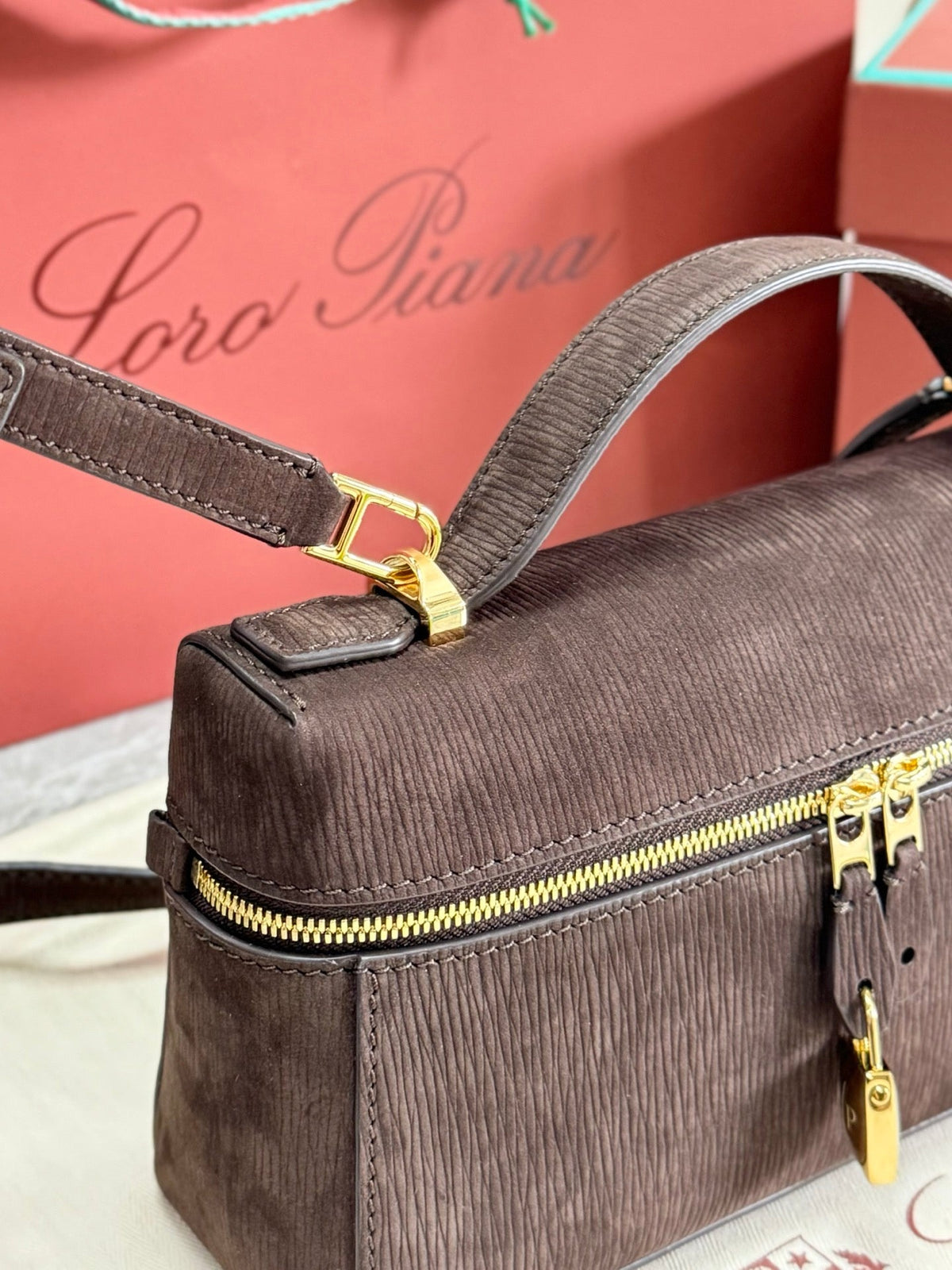 LP 2026 Extra Bag L23 Dark Chocolate Licorice Calfskin With Gold Hardware