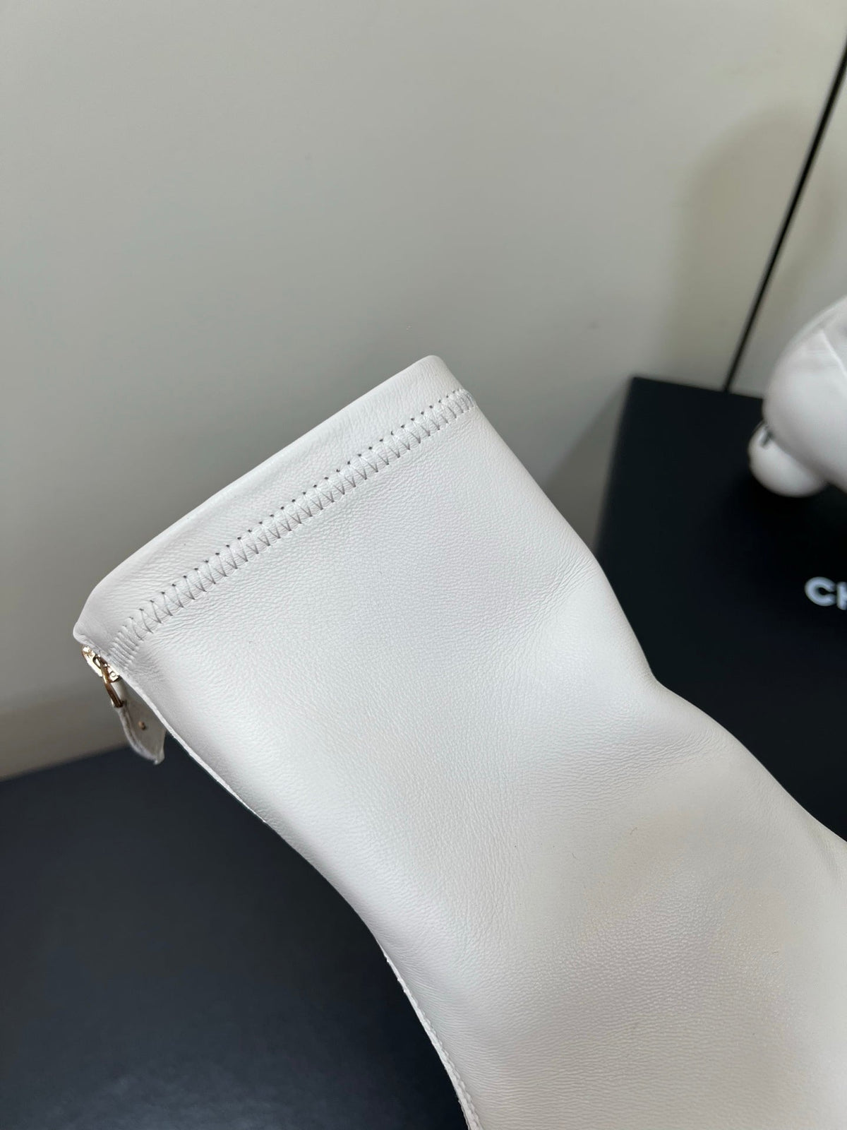Chanel Double C Giant Pearl Heel Stretch Boots White Sheepskin 441706