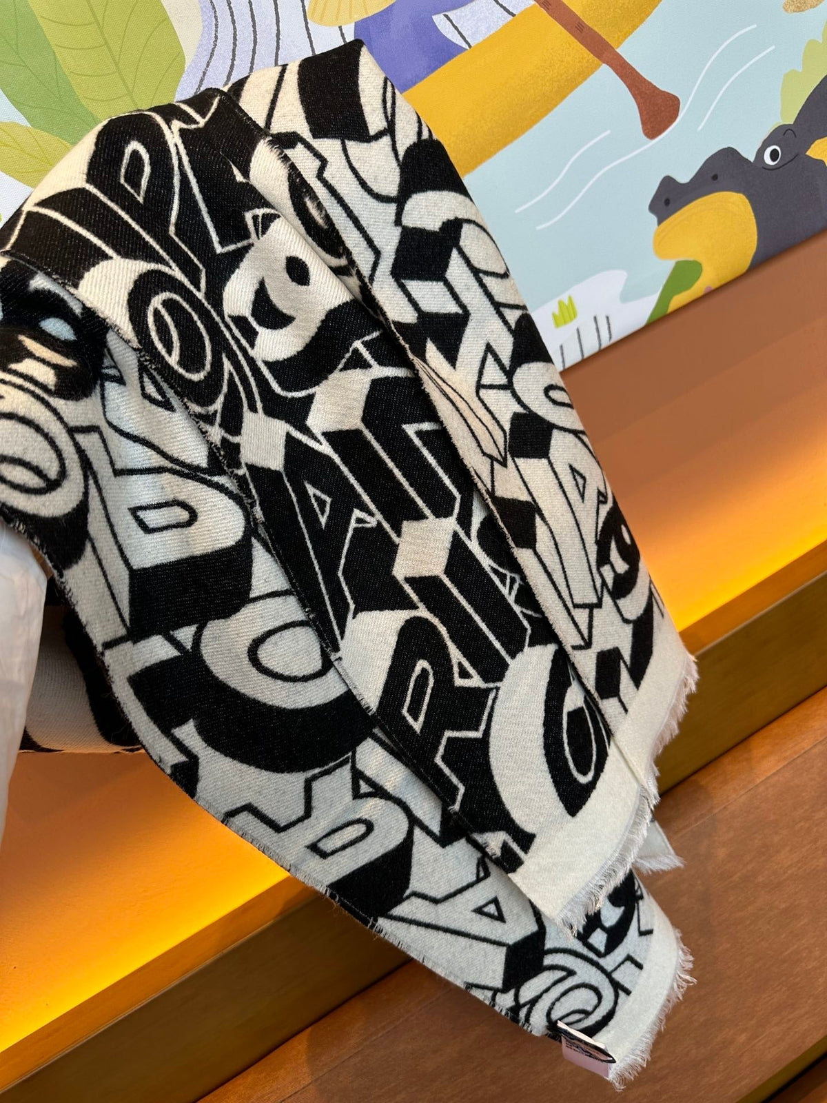 CC Scarf 178CM In Black White Mulberry Silk Mix Wool 424845
