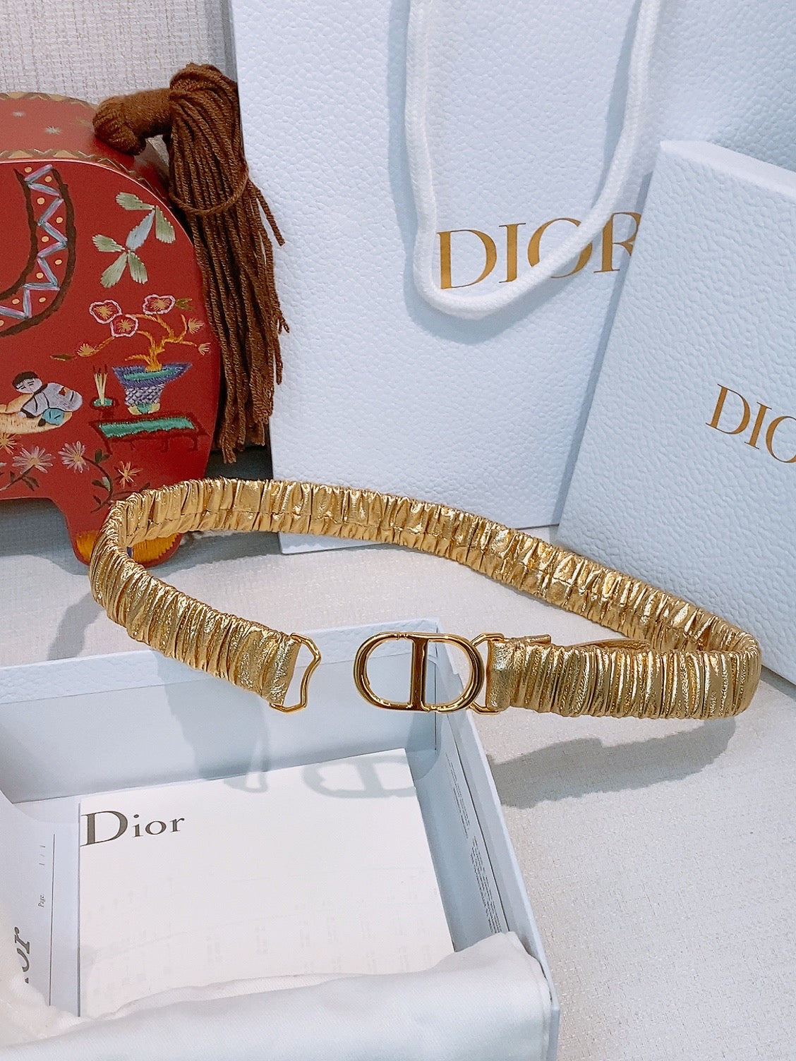 Dior Ruffled Belt 20mm Lambskin 201208