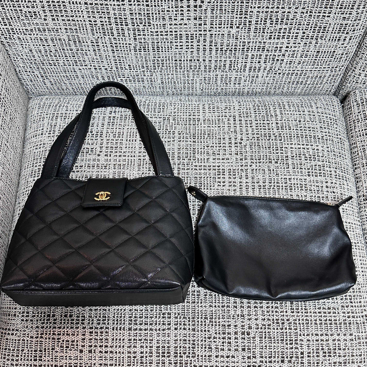 Chanel 2026 Caviar Diamond Flap Shoulder Bag 29cm Black Embossed Calfskin