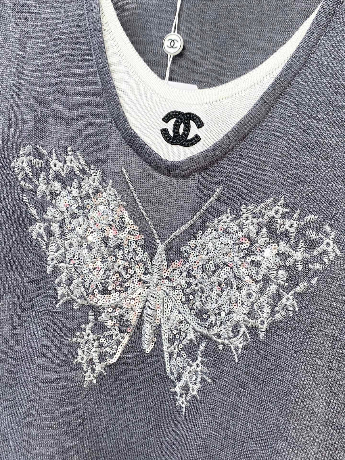 Chanel 2026 Navy Short-Sleeved Shirt Butterfly Graphic Wool 358851