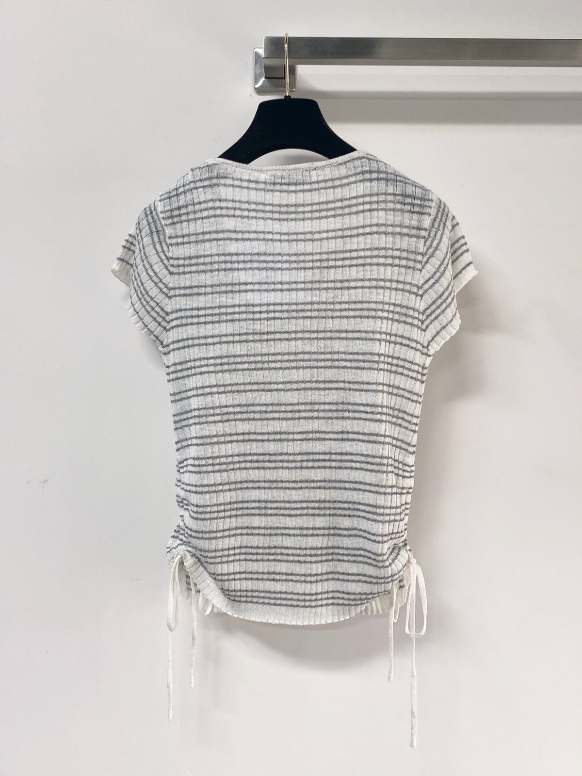 Dior 2026 Striped Short-Sleeve Cardigan White Grey Acrylic 463518