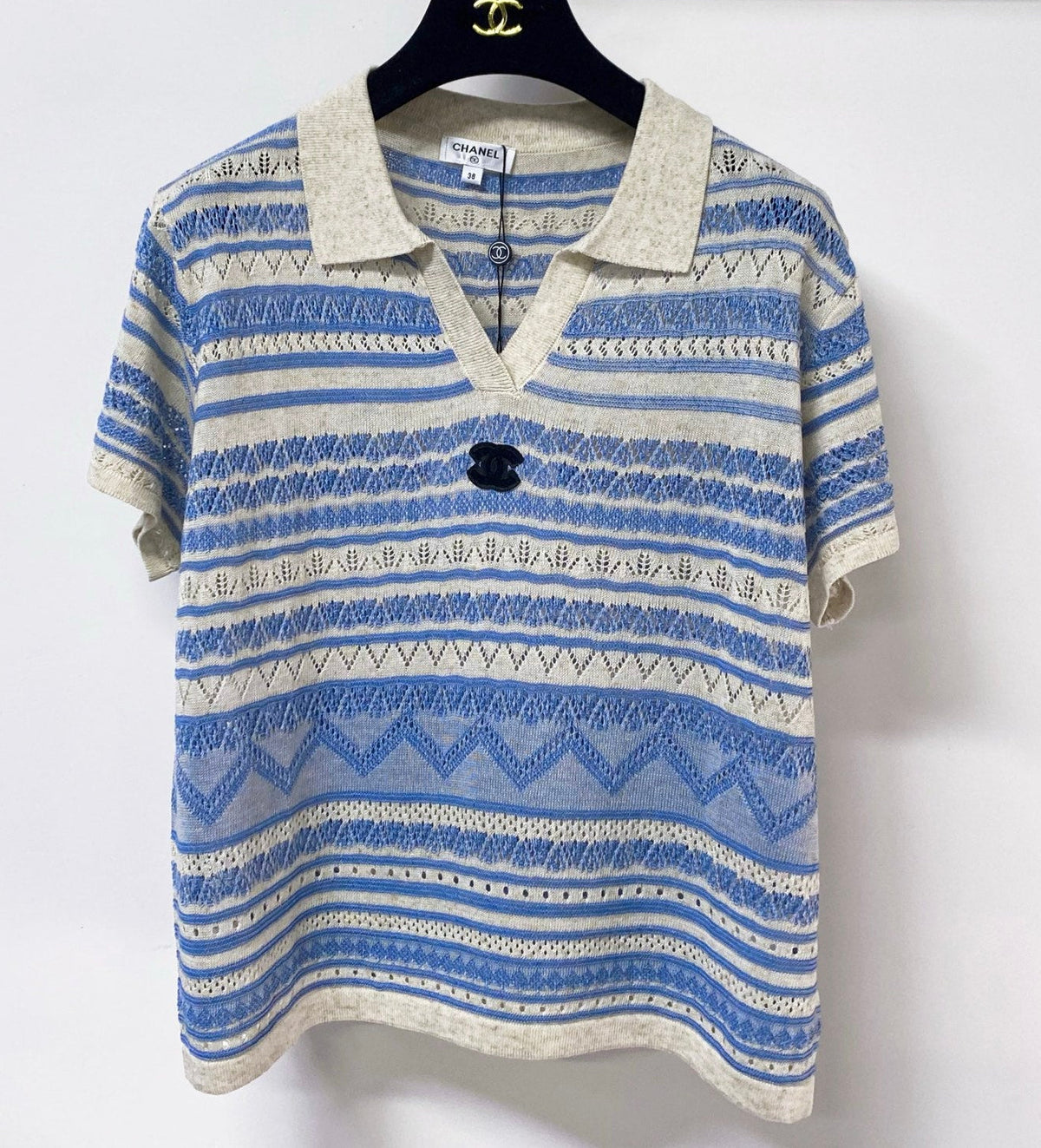 Chanel 2026 Strips Short-Sleeved Shirt Blue Flax Lelin 479950