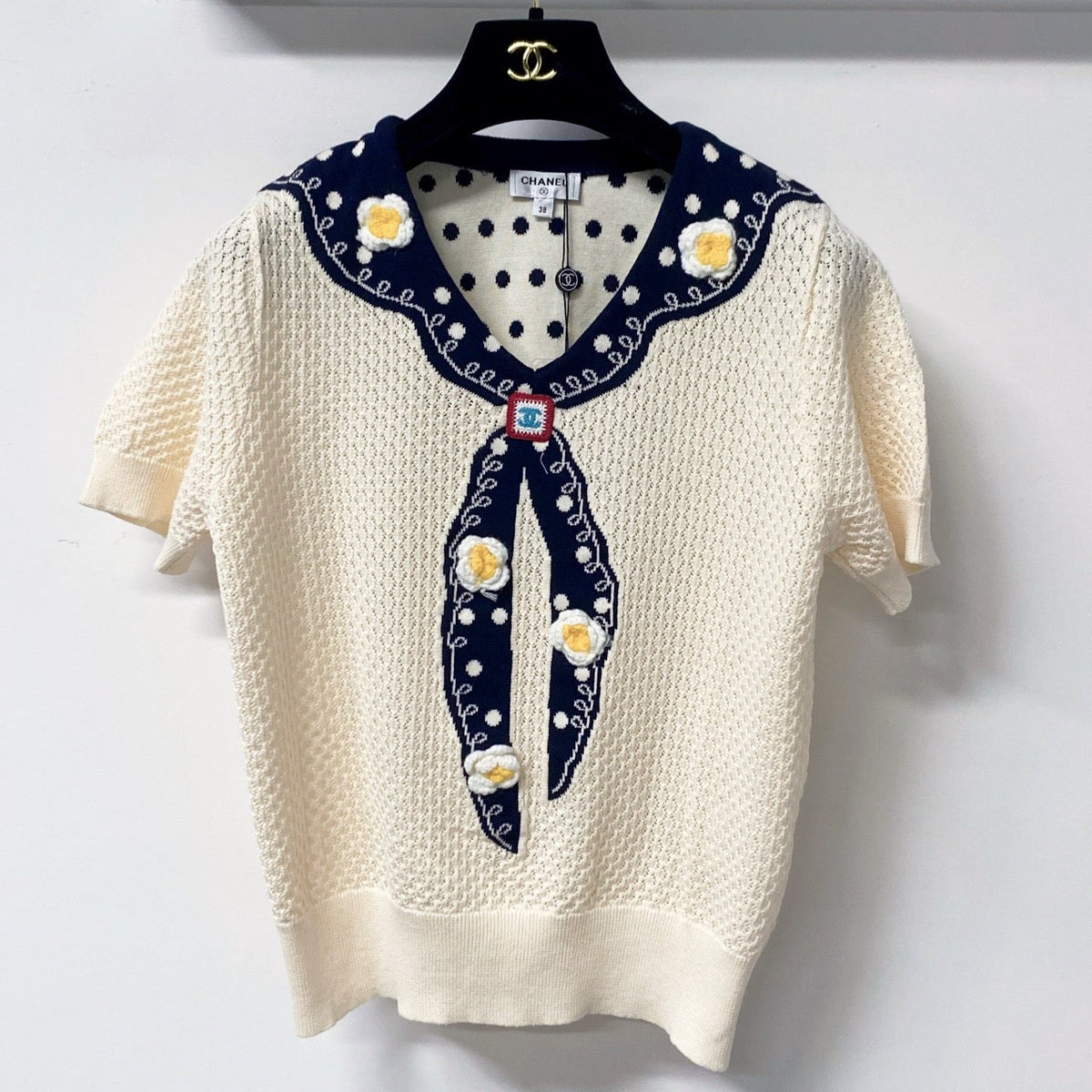 Chanel 2026 Striking Blue Sailor Short-Sleeve Shirt Cream Wool 650953