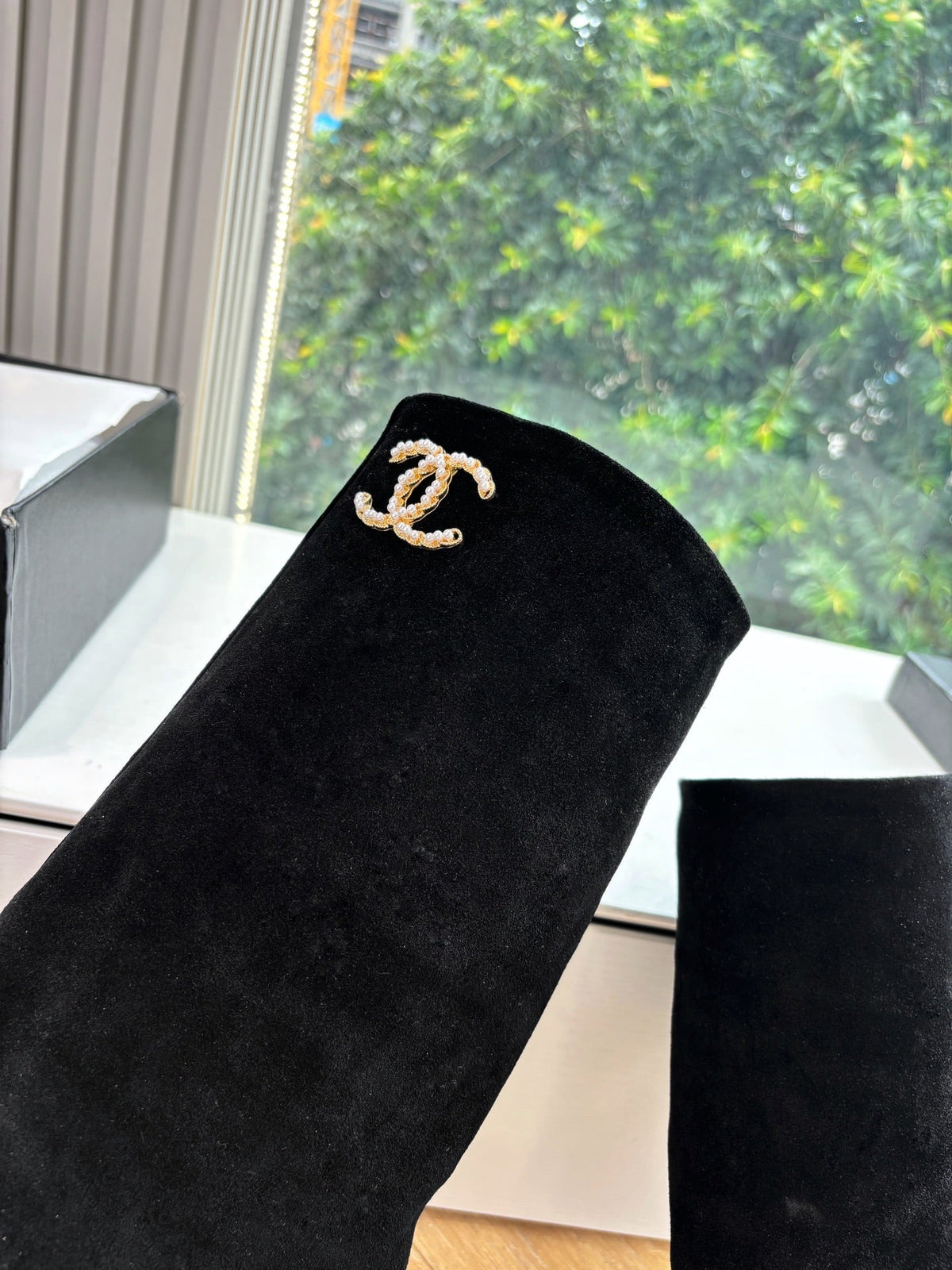 CC 25 High Boot Black Suede Grosgrain 430341