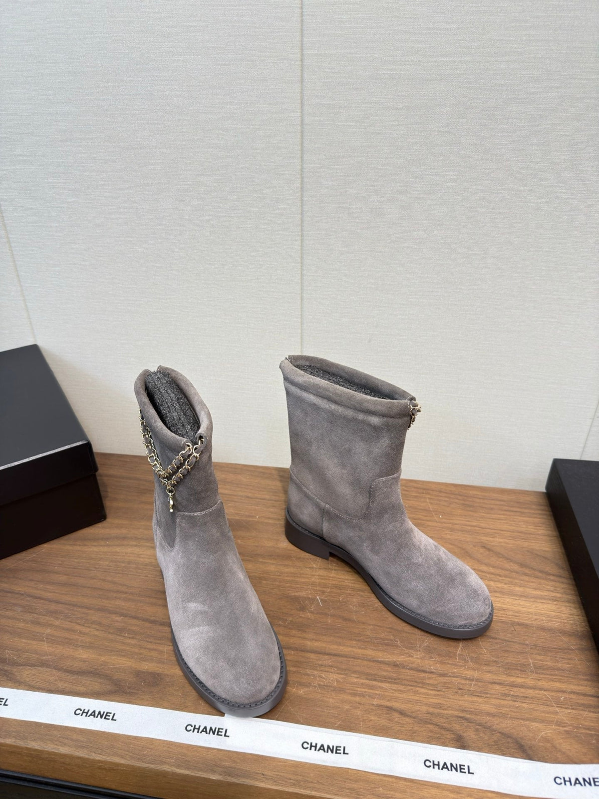 Chanel 25 Boot Grey Suede