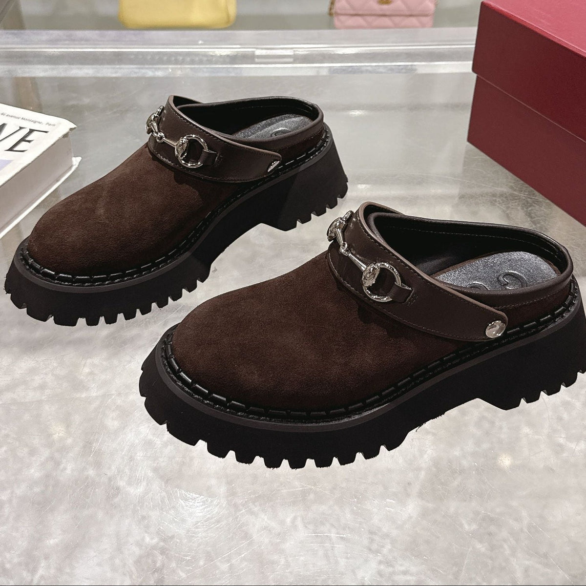 GG 2025 Horsebit Dark Brown mix Black Suede Sheepskin 416543