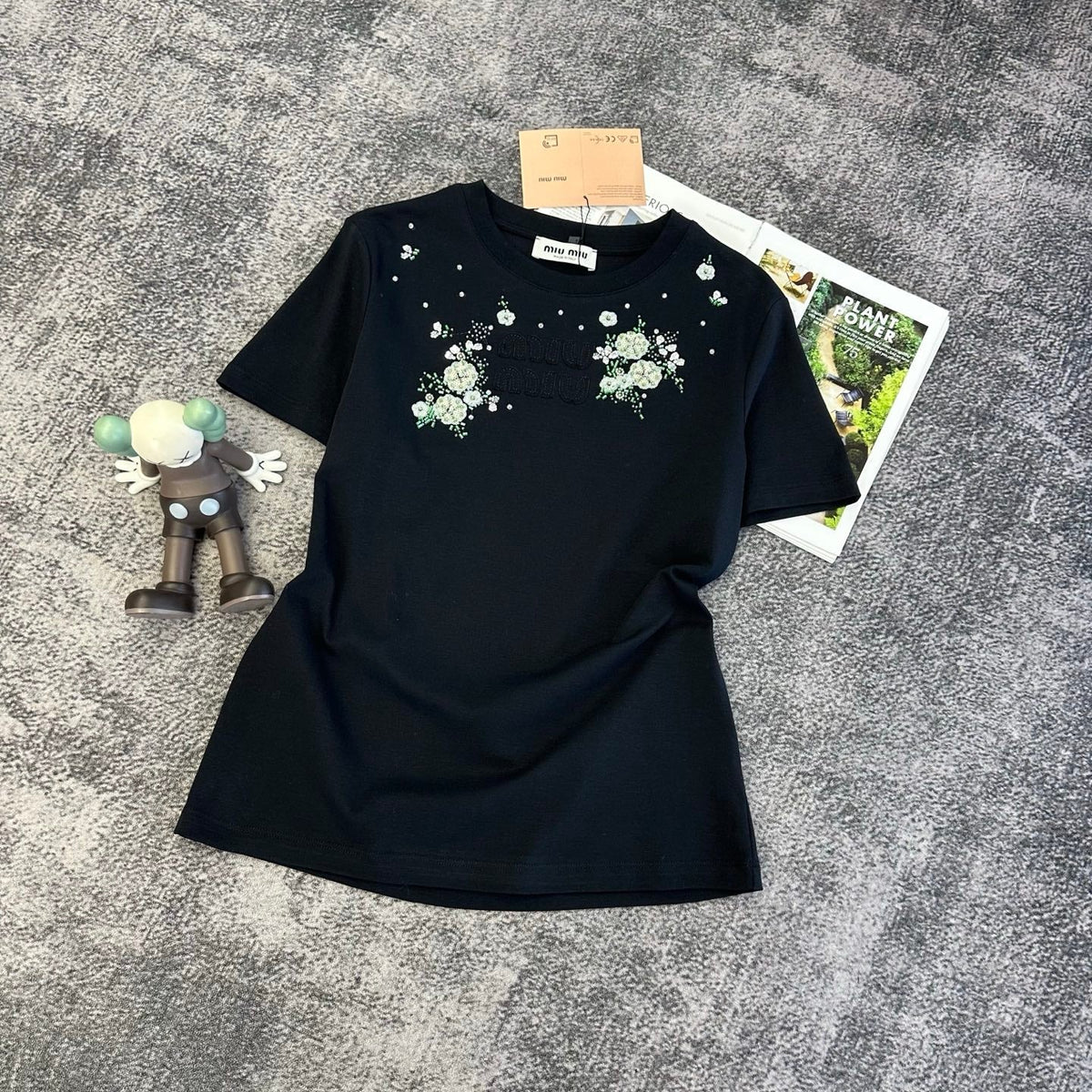 Miumiu 2026 Floral Embroidered Short-Sleeve T-Shirt Cotton 374766