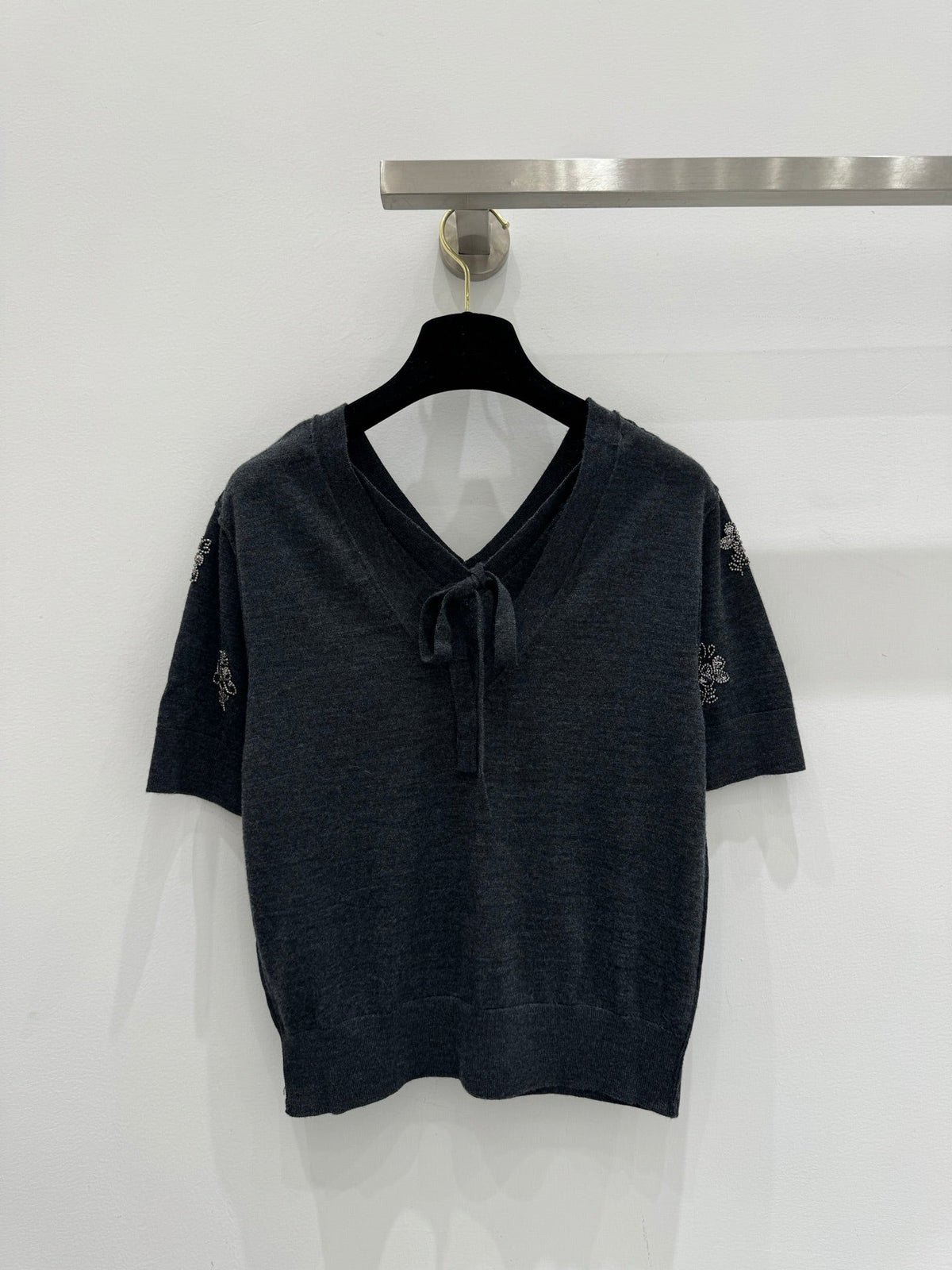Fendi Wool Cropped sweater with crystal embroidery 229410