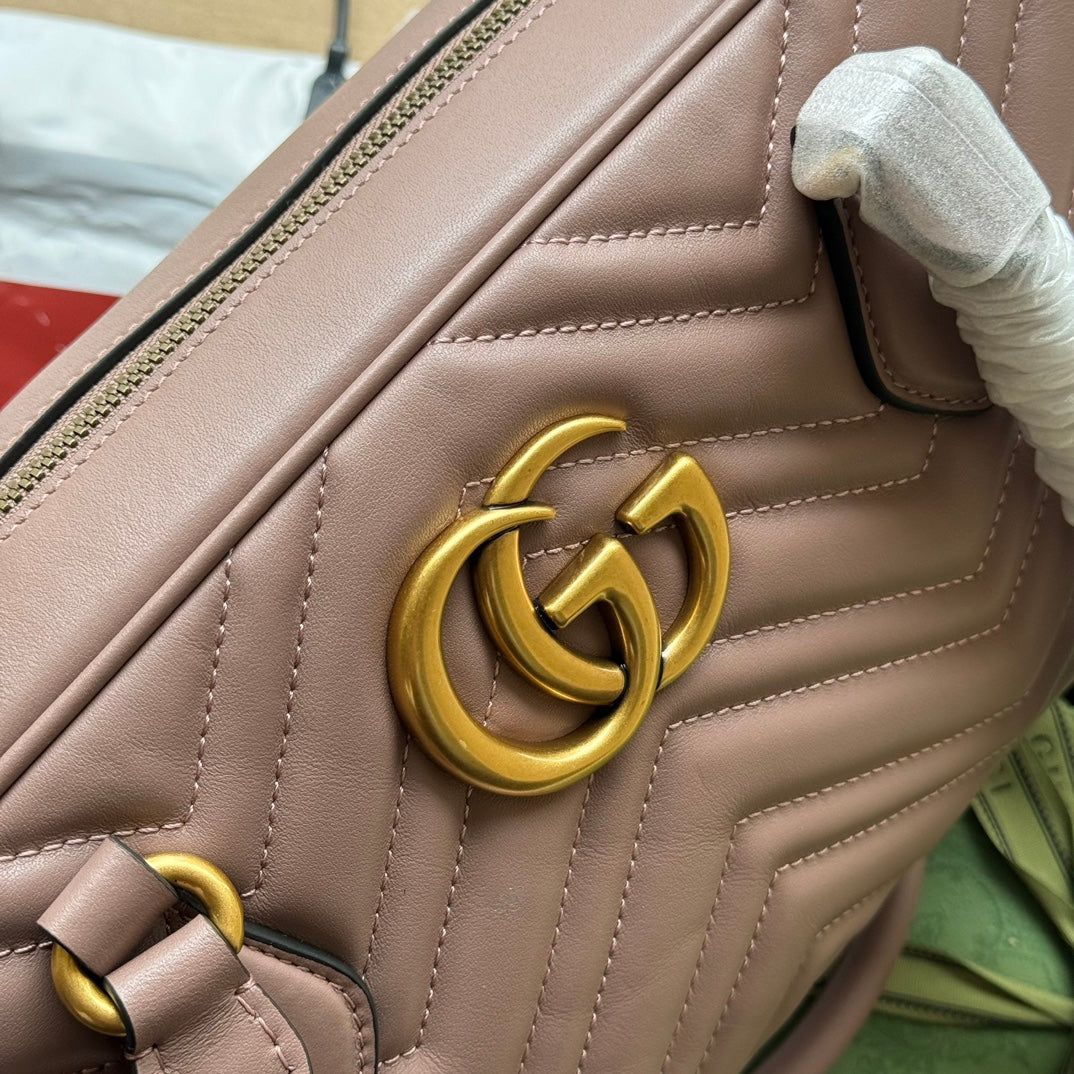 gg marmont medium top handle 35cm nude calfskin gold hardware