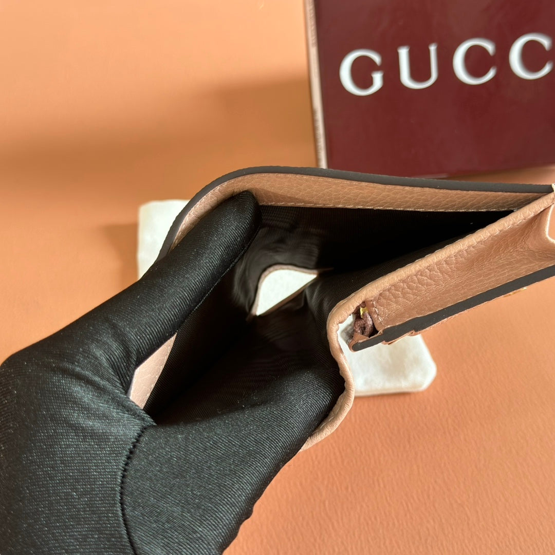Gucci Marmont Wallet Beige mix Pink Canvas Leather 255233