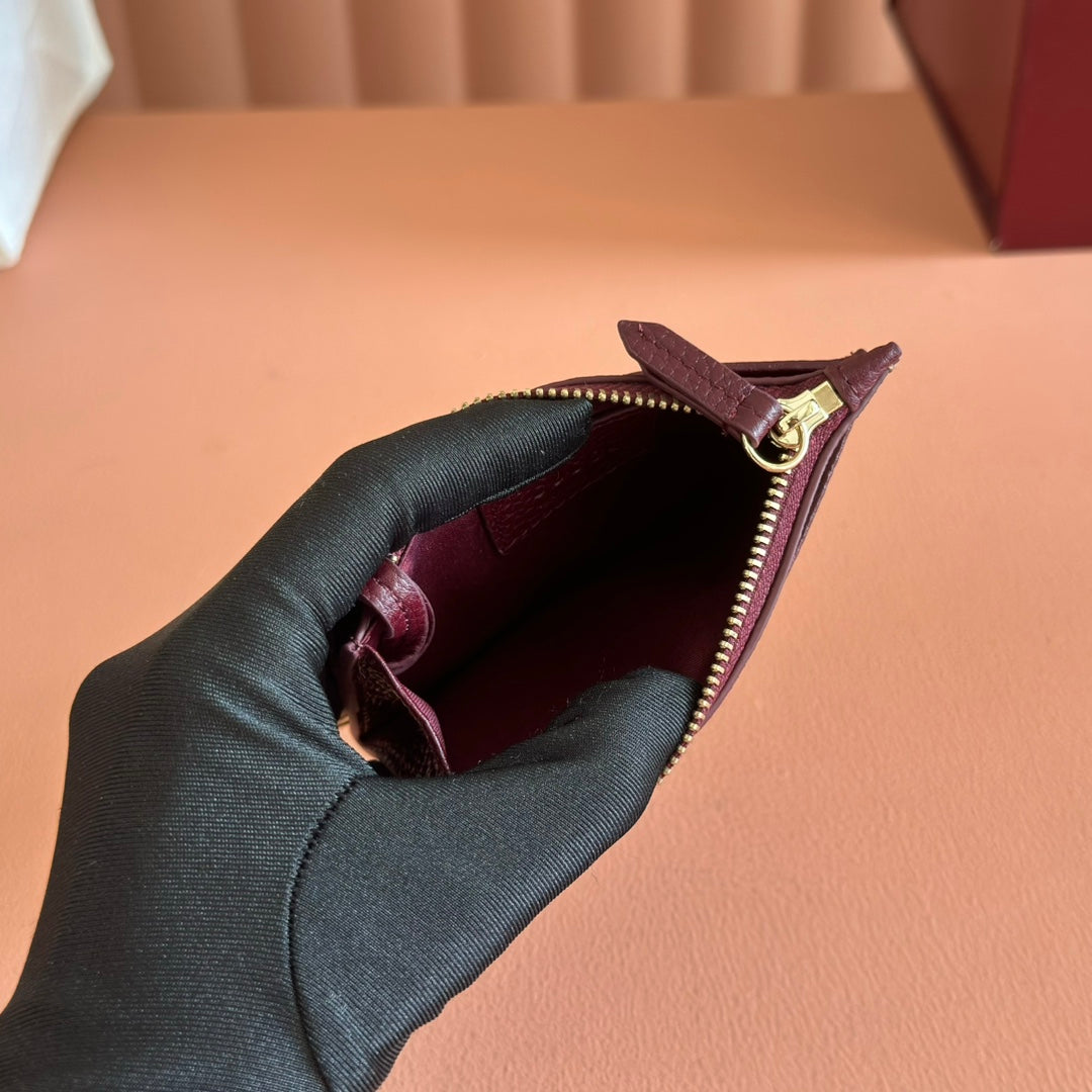 GG Marmont Card Case Zipper Wallet Rosso Ancora Red Leather Canvas 255160