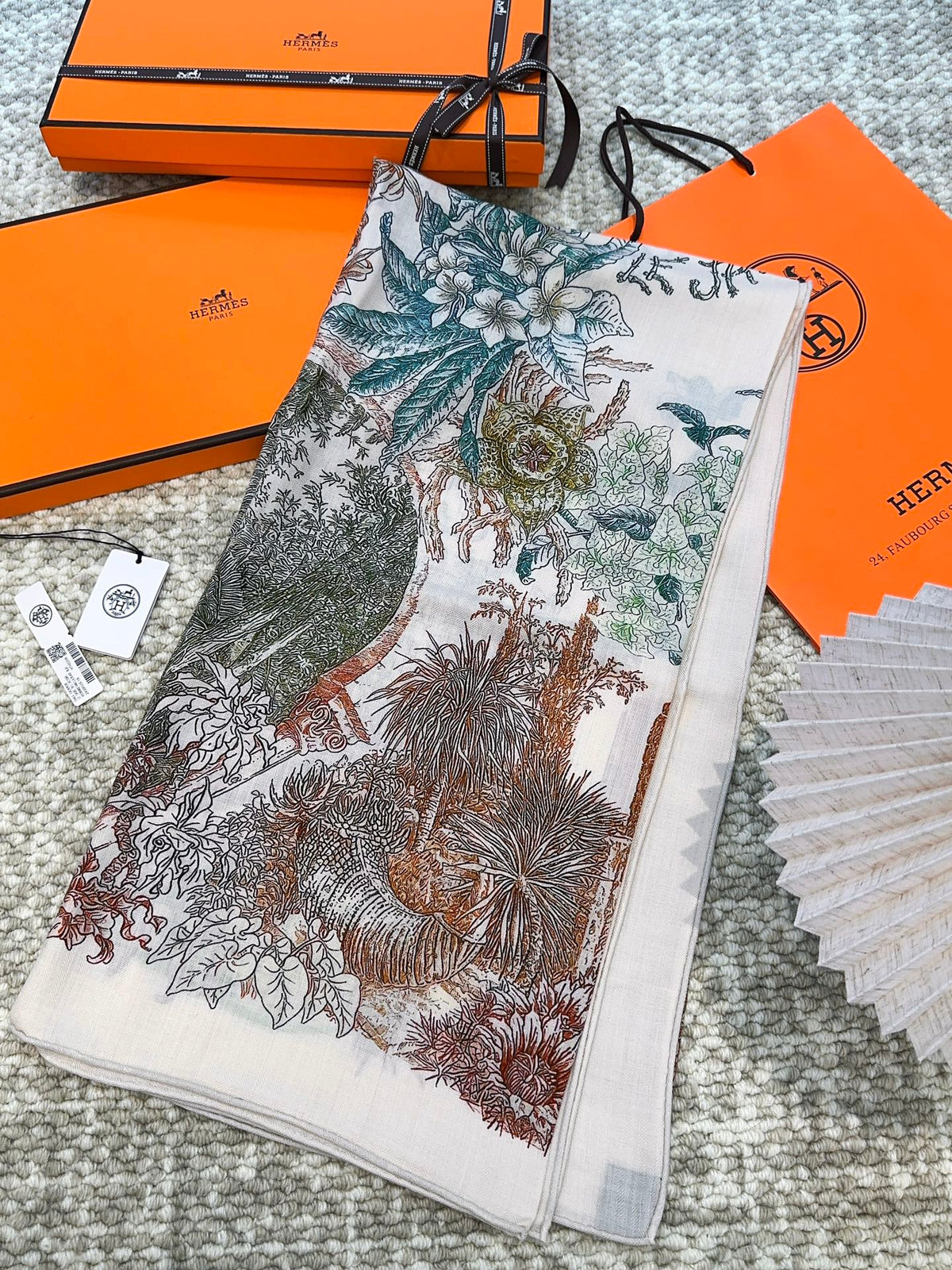 Scarf 140 CM Brown Colorful Cashmere And Silk  394551