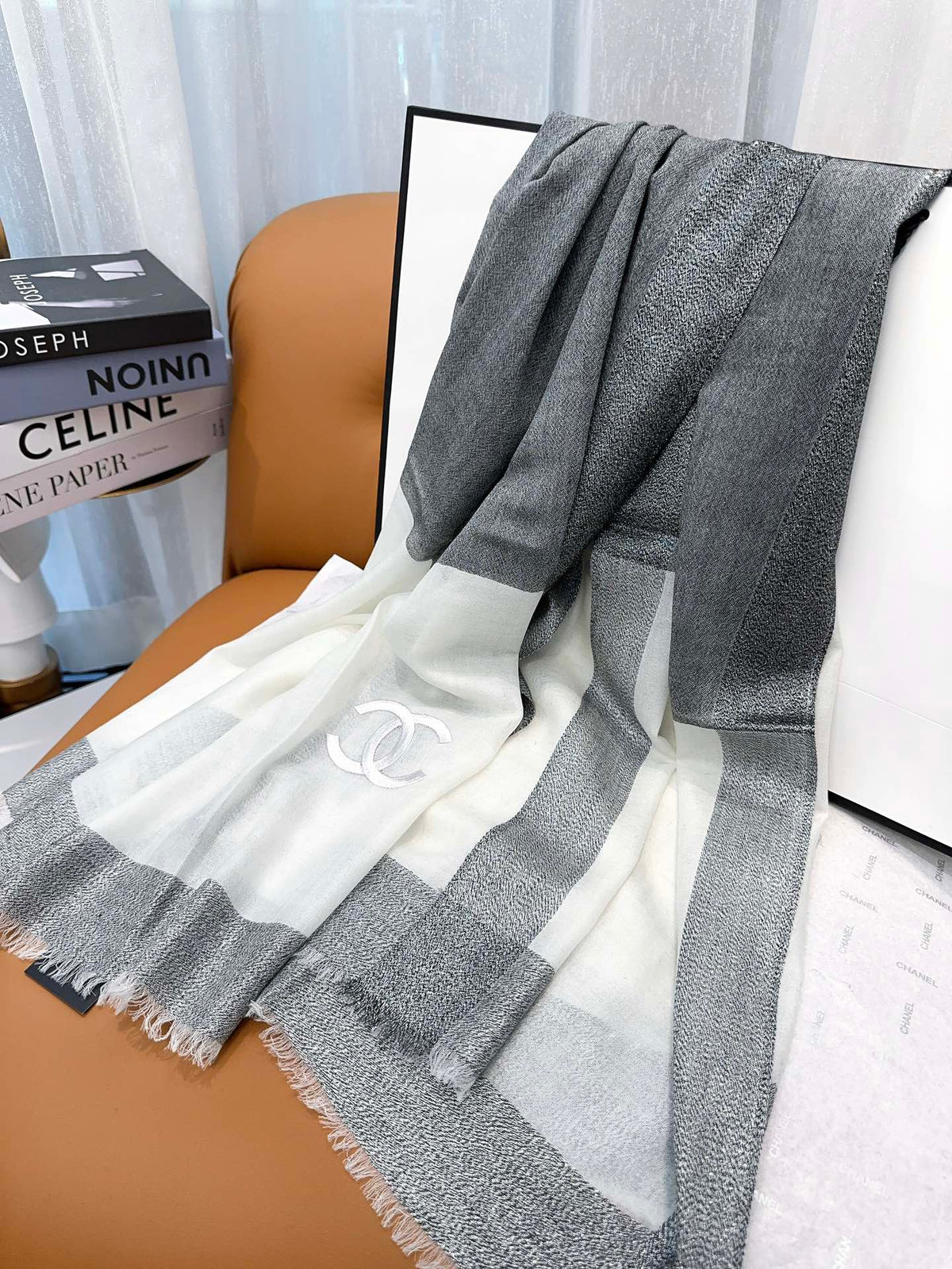 CC Scarf 200 CM In Grey Mix White Cashmere Silk  416880