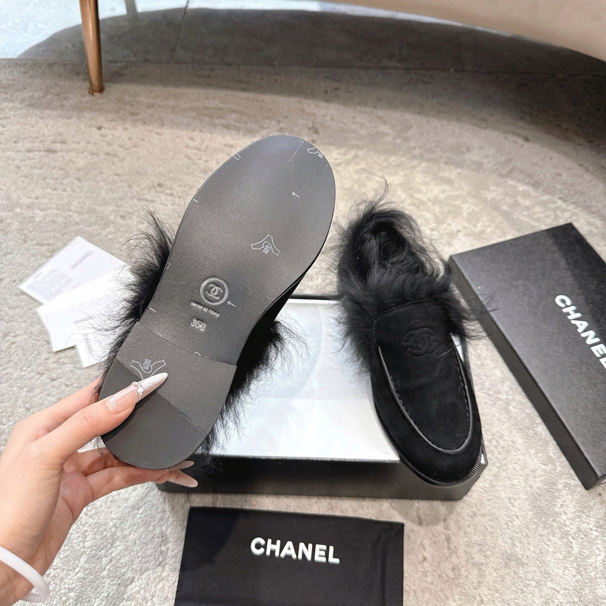 Chanel 2026 Shiny Crumpled Loafers Suede Leather Fur 188080