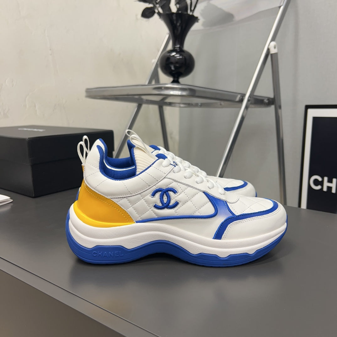 CC Sneaker Blue Yellow Quilted Cowhide