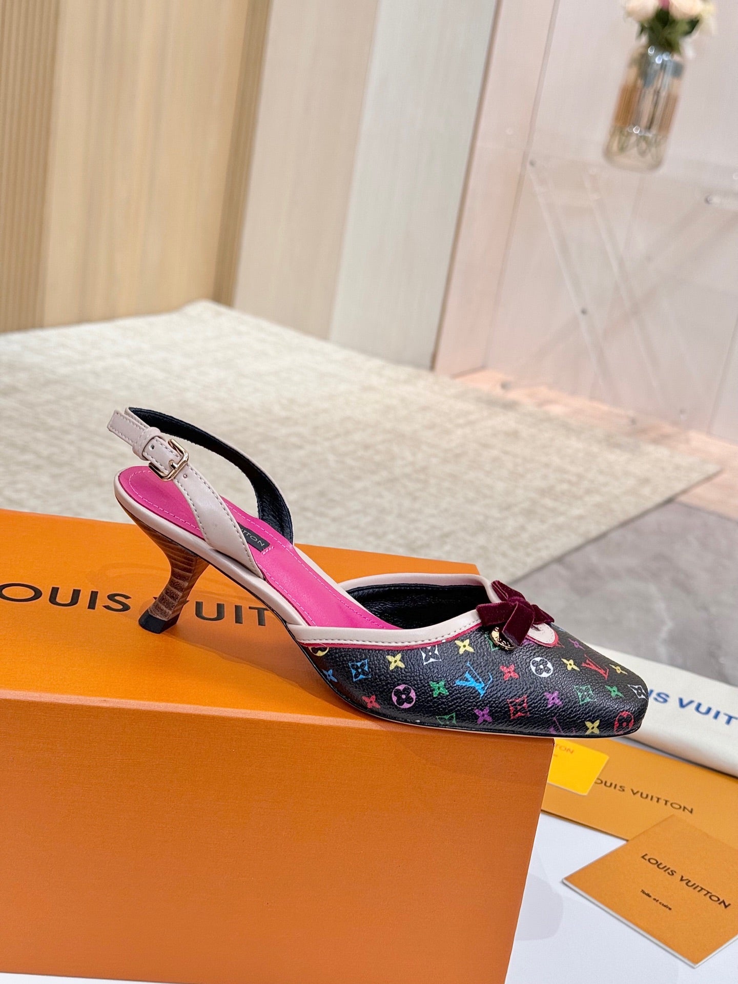 LV 26ss Slingback 60 Black Pink Multicolor Cowhide 664898