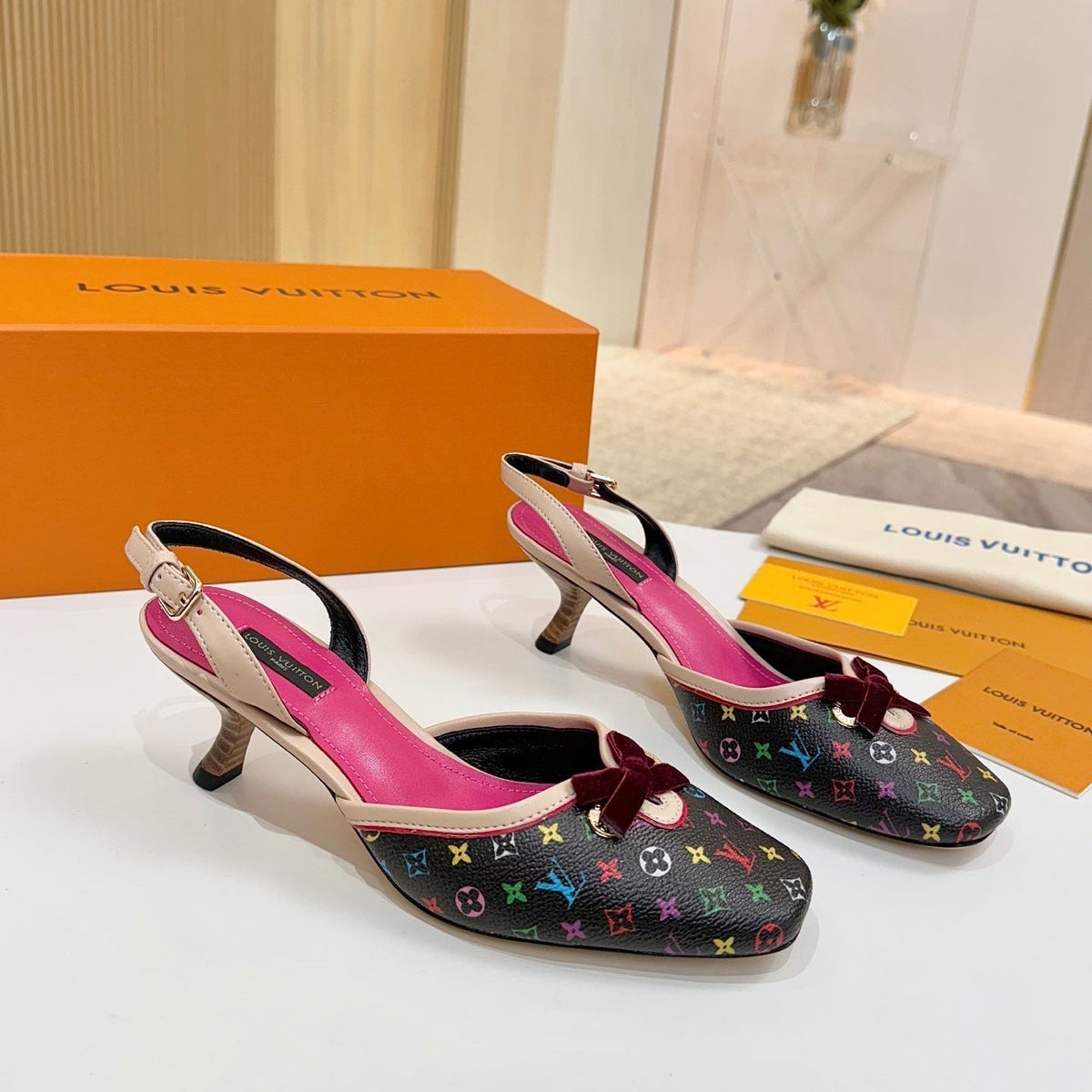 LV 26ss Slingback 60 Black Pink Multicolor Cowhide 664898