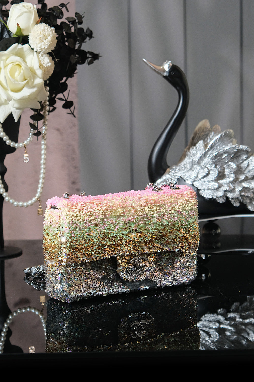 Chanel 2026 Flap Bag 21cm Multicolors Sequin Leather
