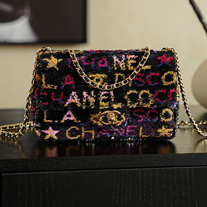 CC 2025 Flap Bag Black Mix Colors Sequin 308603