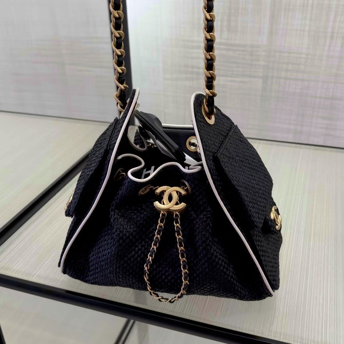 Chanel 2026 Hobo Bag 22cm Black Woven Leather