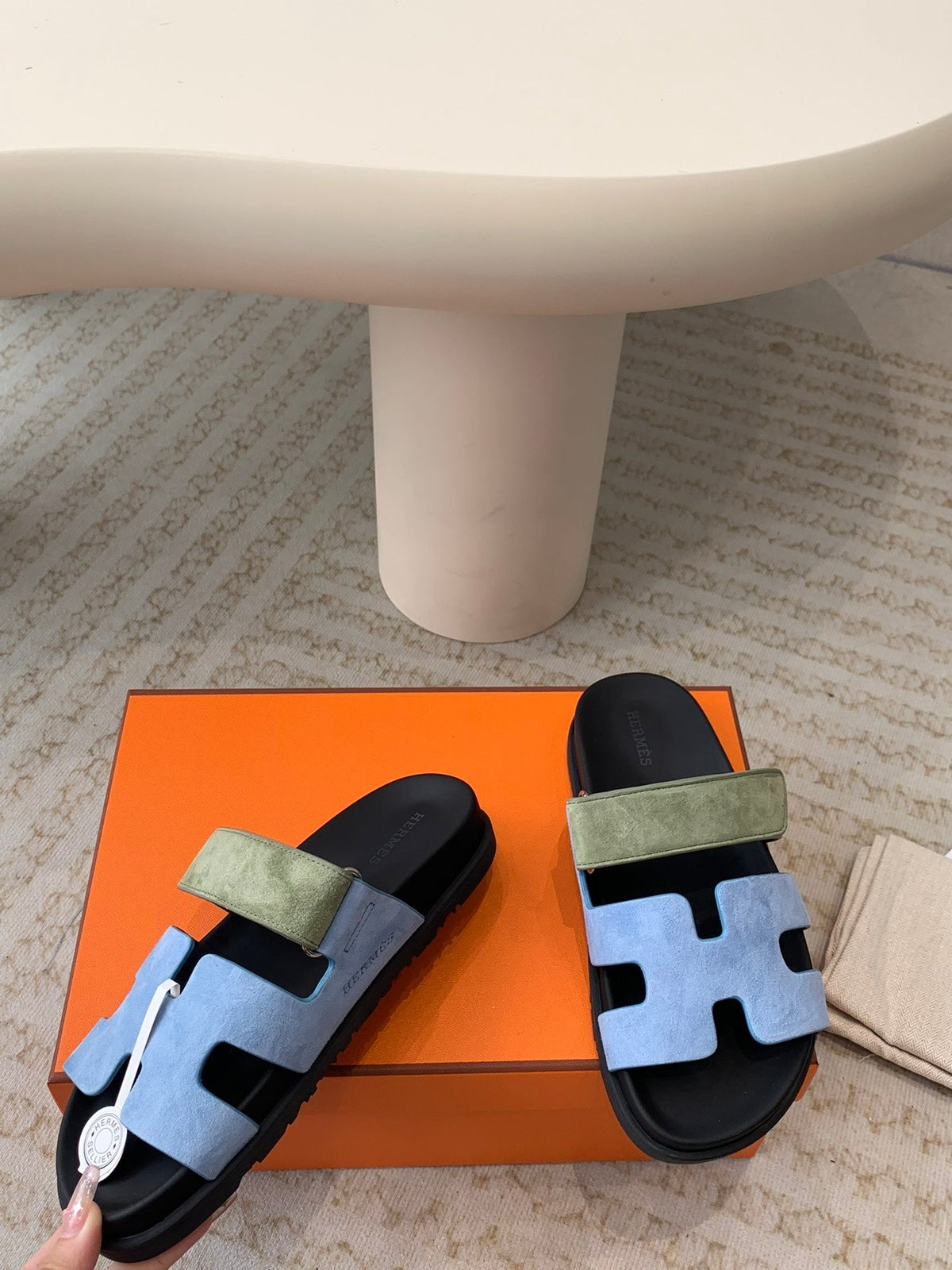 chypre sandal olive turquoise blue suede black calfskin