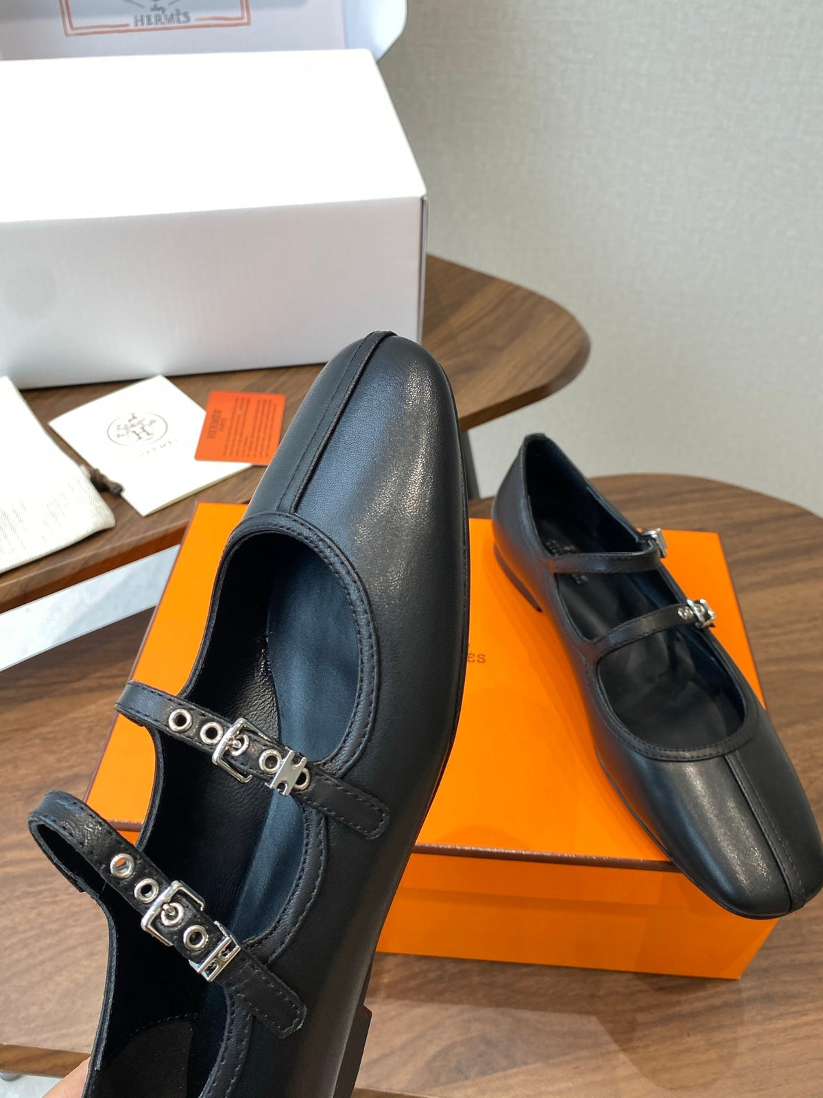 HM  25s Mary Jane Double Strap Black Calfskin 422565