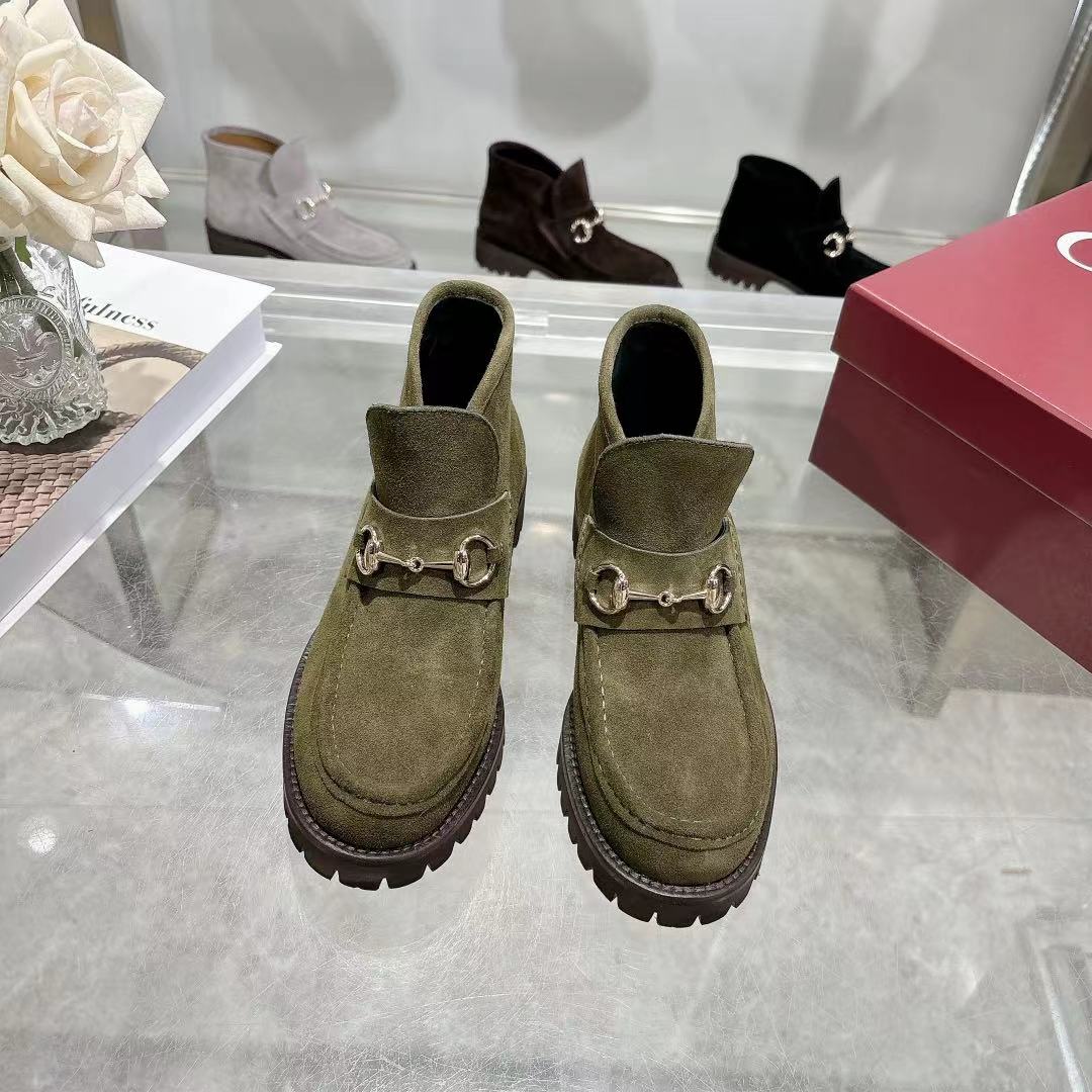 GG 2026 Ankle Boot With Horsebit Olive Green Suede