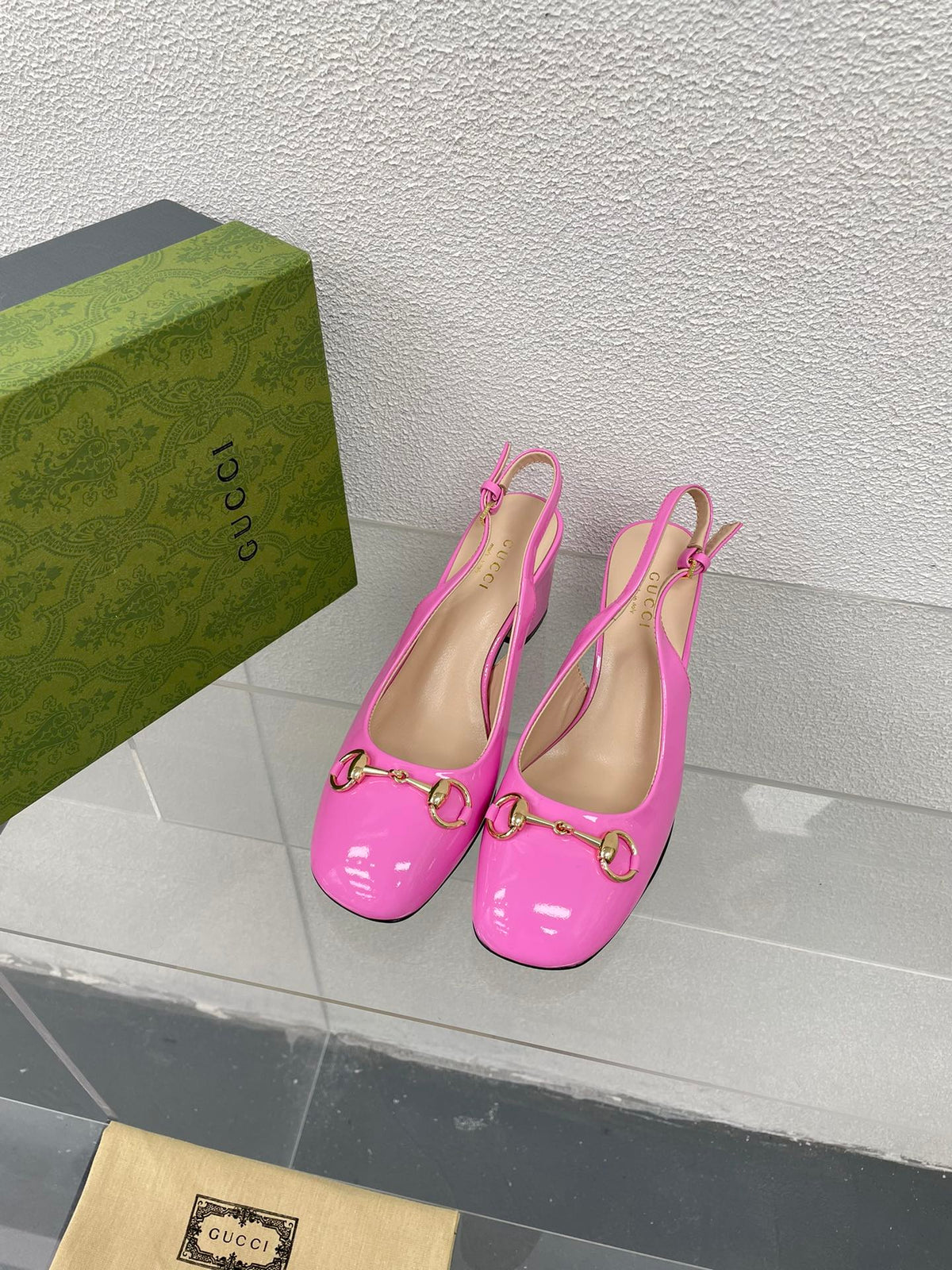GG WOMEN'S HORSEBIT SLINGBACK 75MM IN FUSICA PINK CALFSKIN
