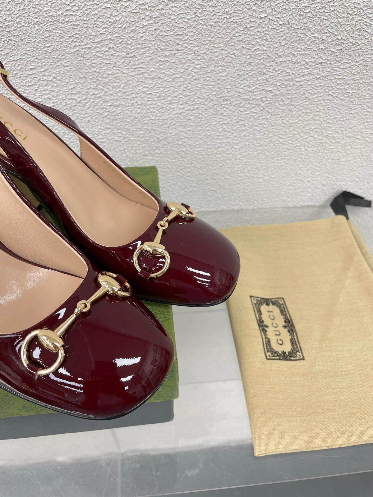 GG WOMEN'S HORSEBIT SLINGBACK 95MM IN WINE RED CALFSKIN