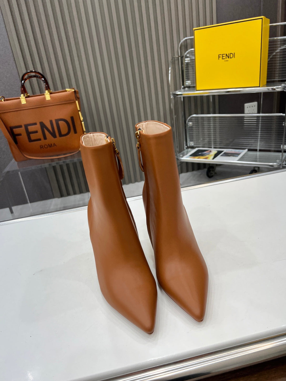 FENDI First Wedge Boots Brown Sheepskin 521223