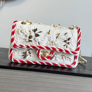 Chanel 2026 Classic 11.12 Bag 25.5cm White Red Woven Leather
