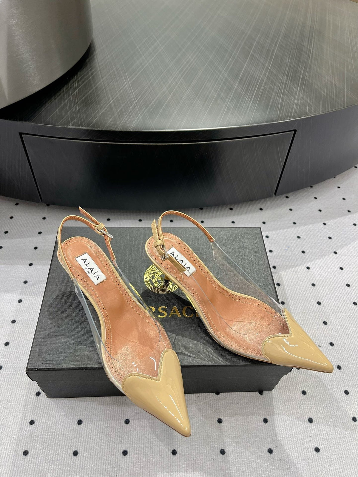 Alaila Le CÅ“ur Slingbacks 60mm In Beige Glossy Lambskin 954829