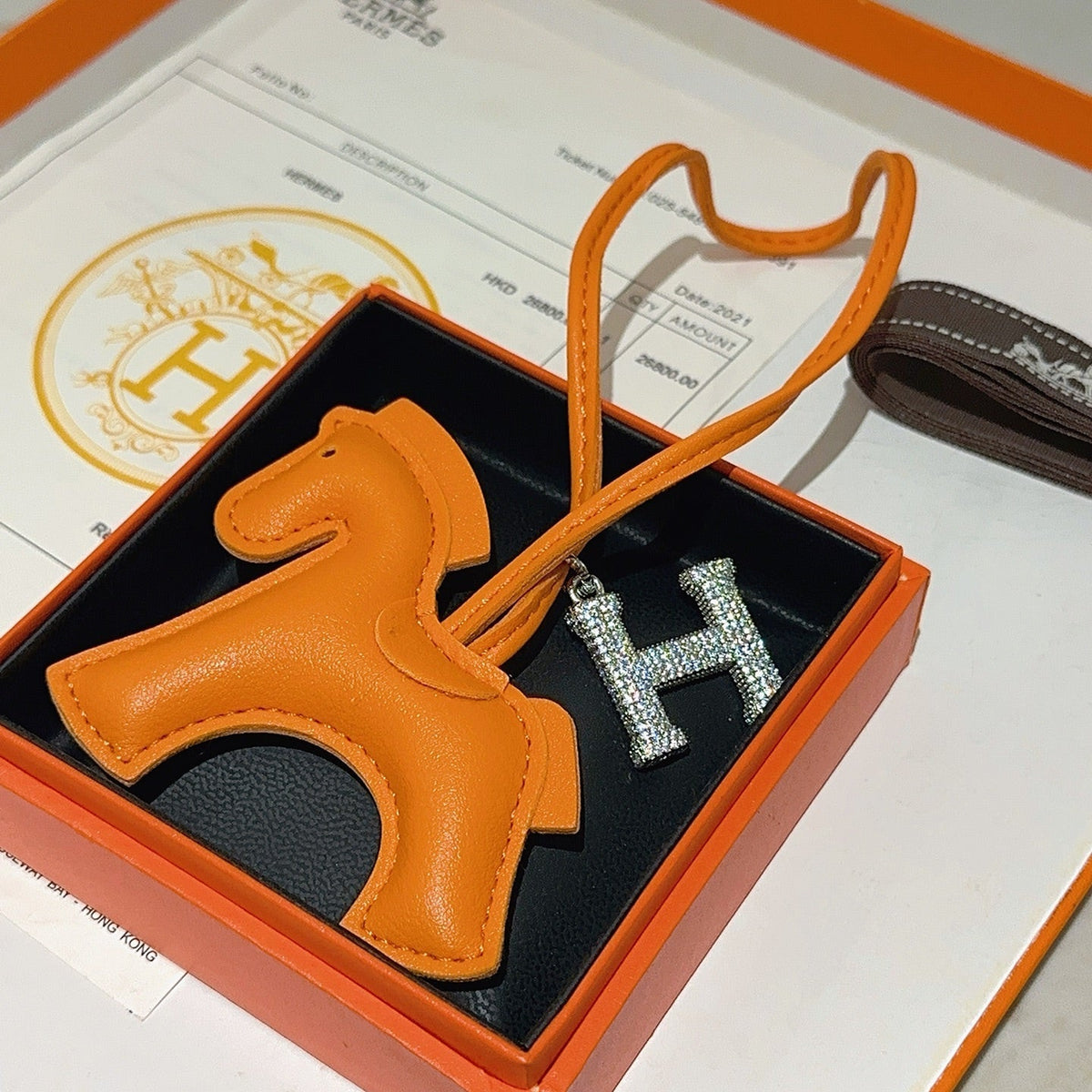 HM Rodeo Horse Bag Charm In Orange Leather