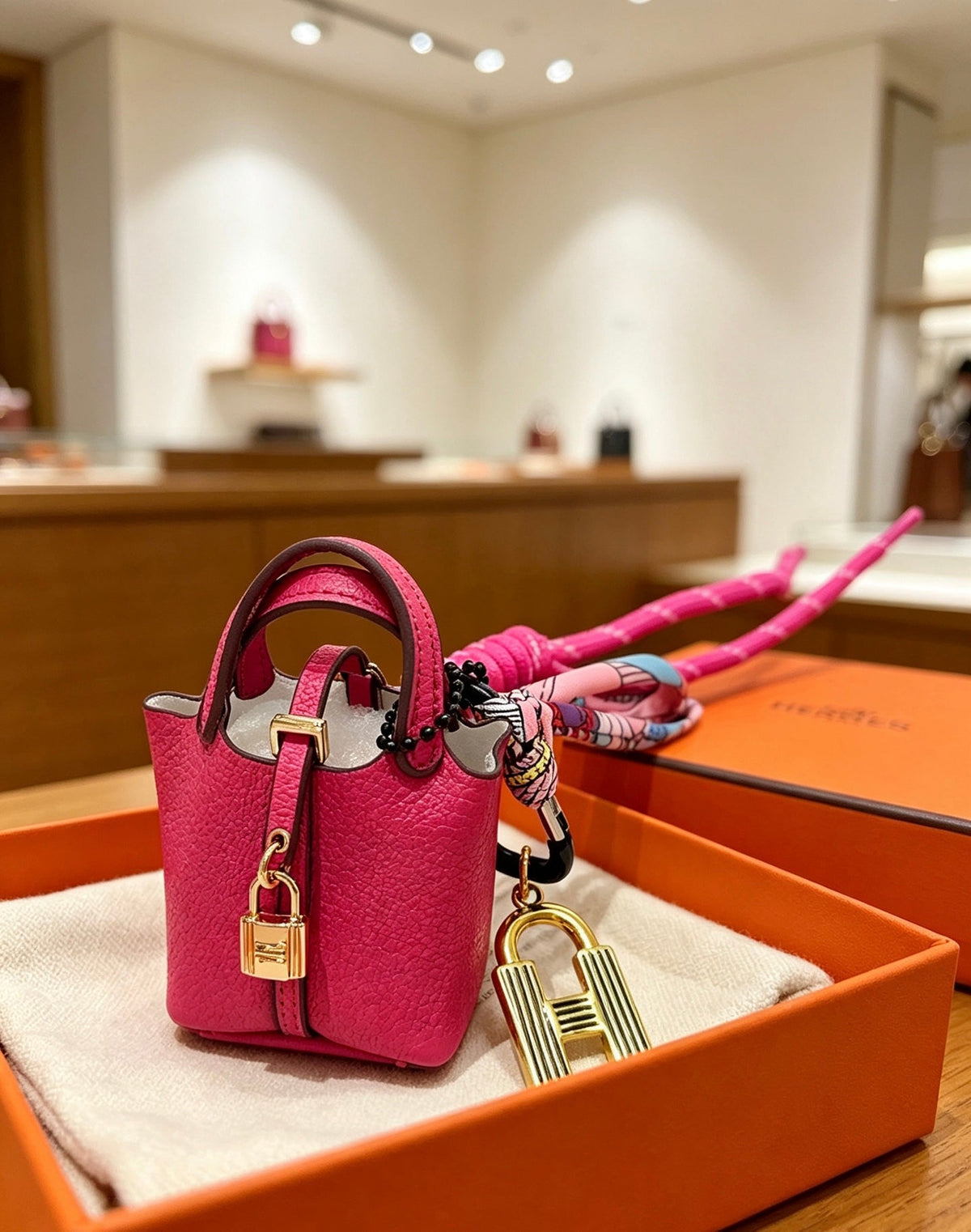 Hermes Pink Gold Bucket Bag Charm