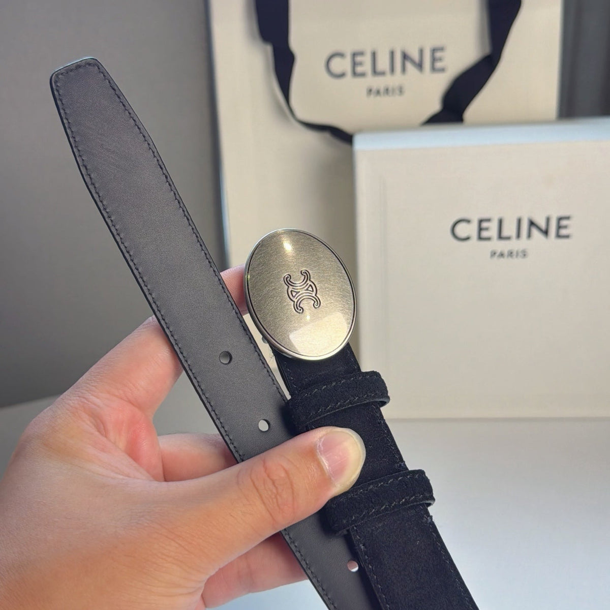 Celine 2026 Triomphe Belt 25mm Suede 205745
