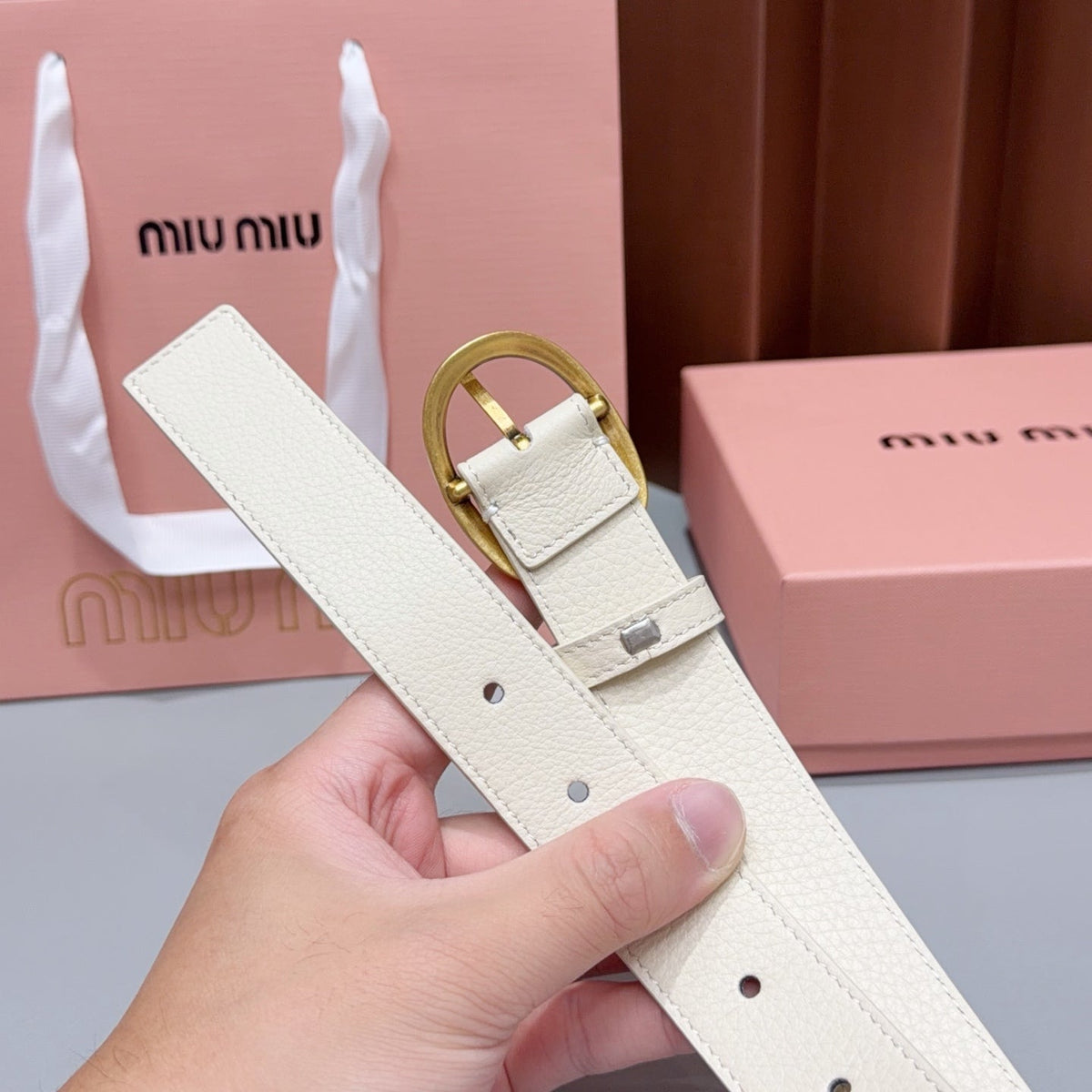 Miumiu2026 Oval Buckle Belt 30mm Leather