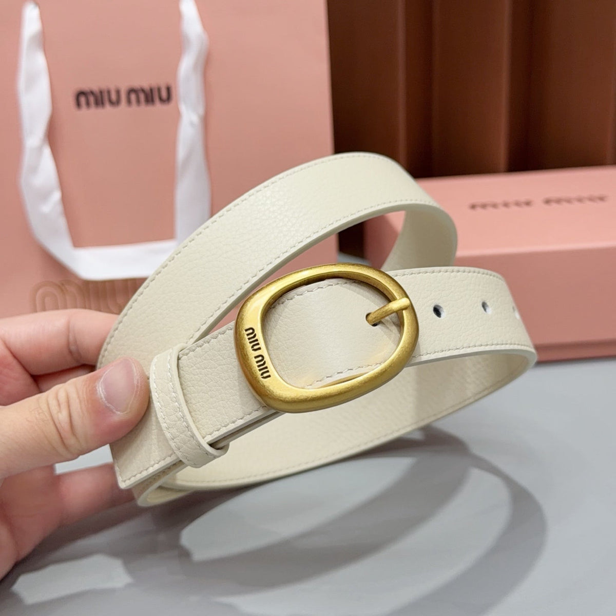 Miumiu2026 Oval Buckle Belt 30mm Leather