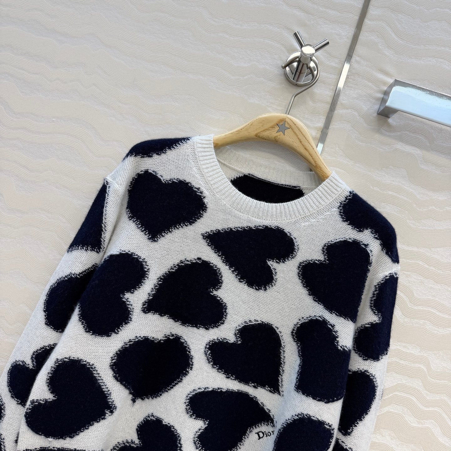 Dior 2026 Navy Blue Heart-patterned Cashmere Top 427161