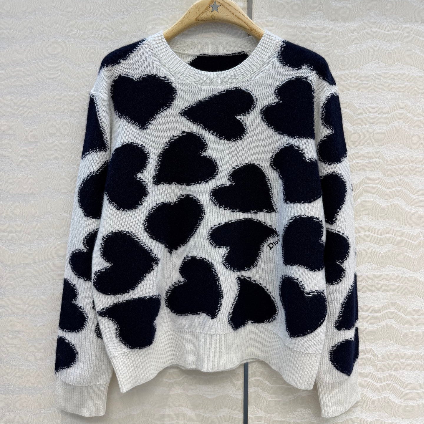 Dior 2026 Navy Blue Heart-patterned Cashmere Top 427161