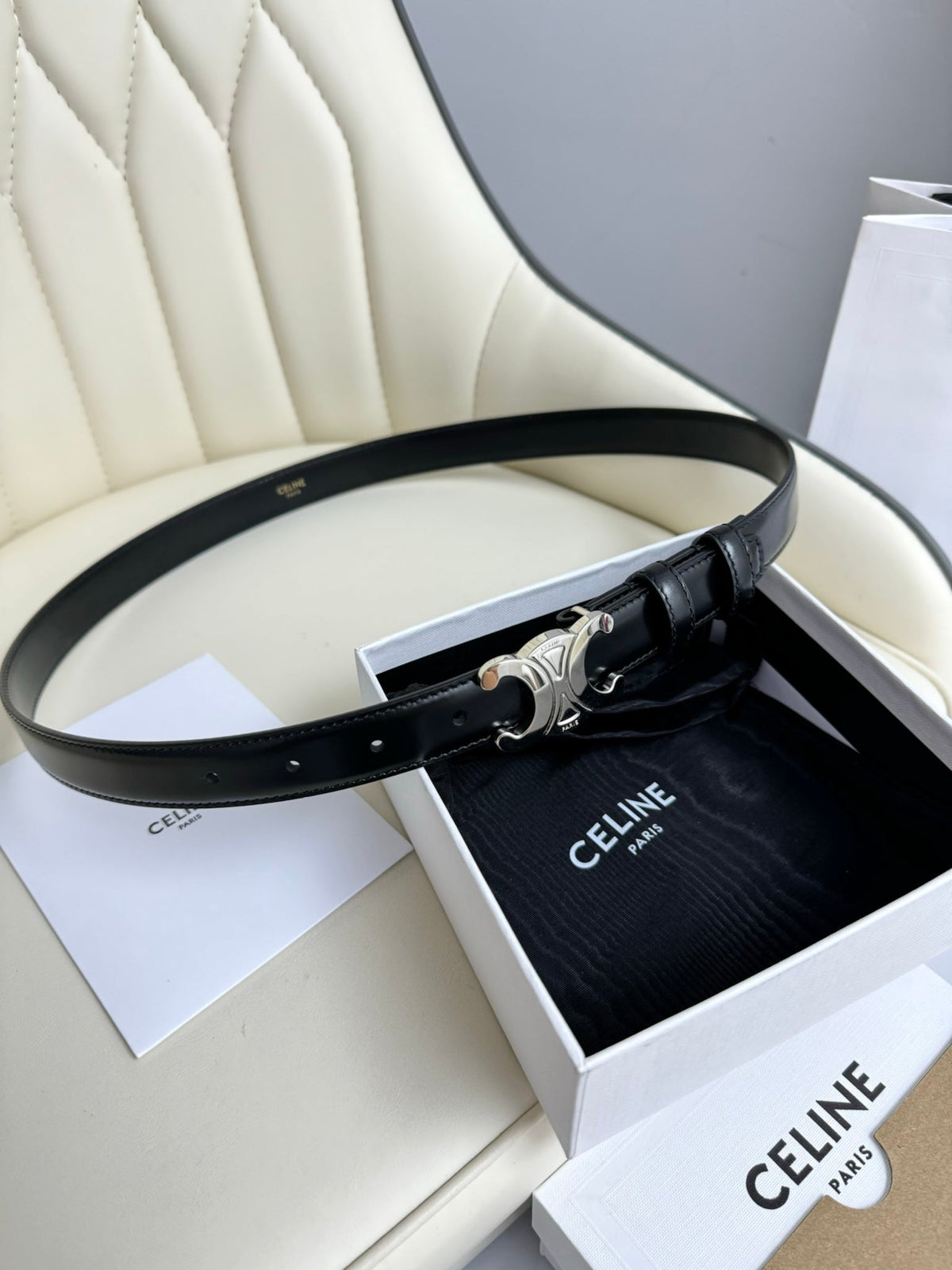 CEL Silver Buckle 18mm Belt Black Cowhide 179732