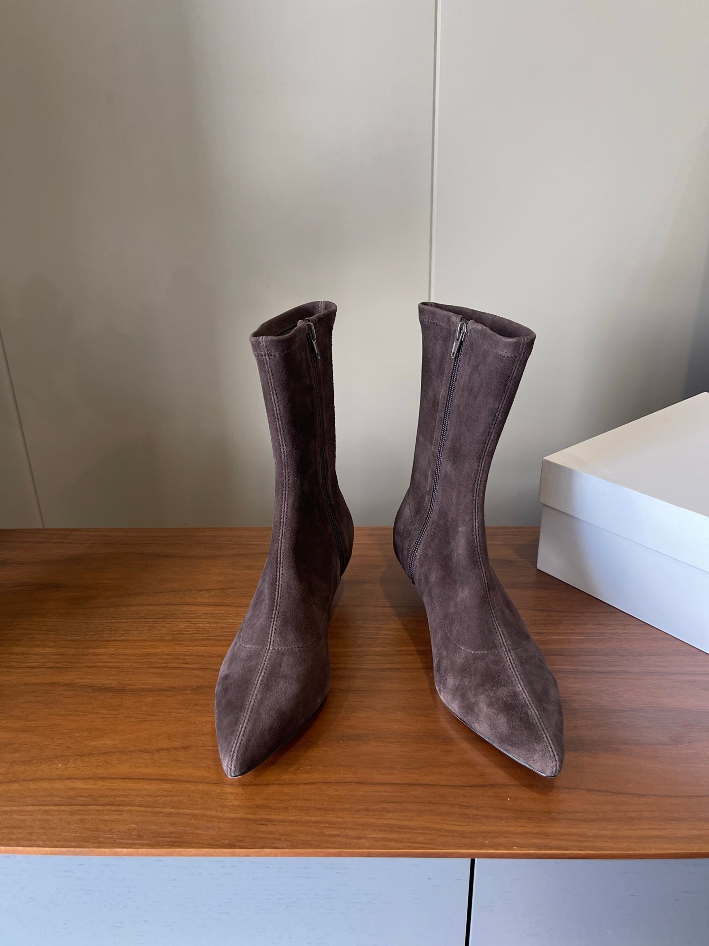 The Row 2025 Heel Ankle Boot Dark Brown Suede 561610