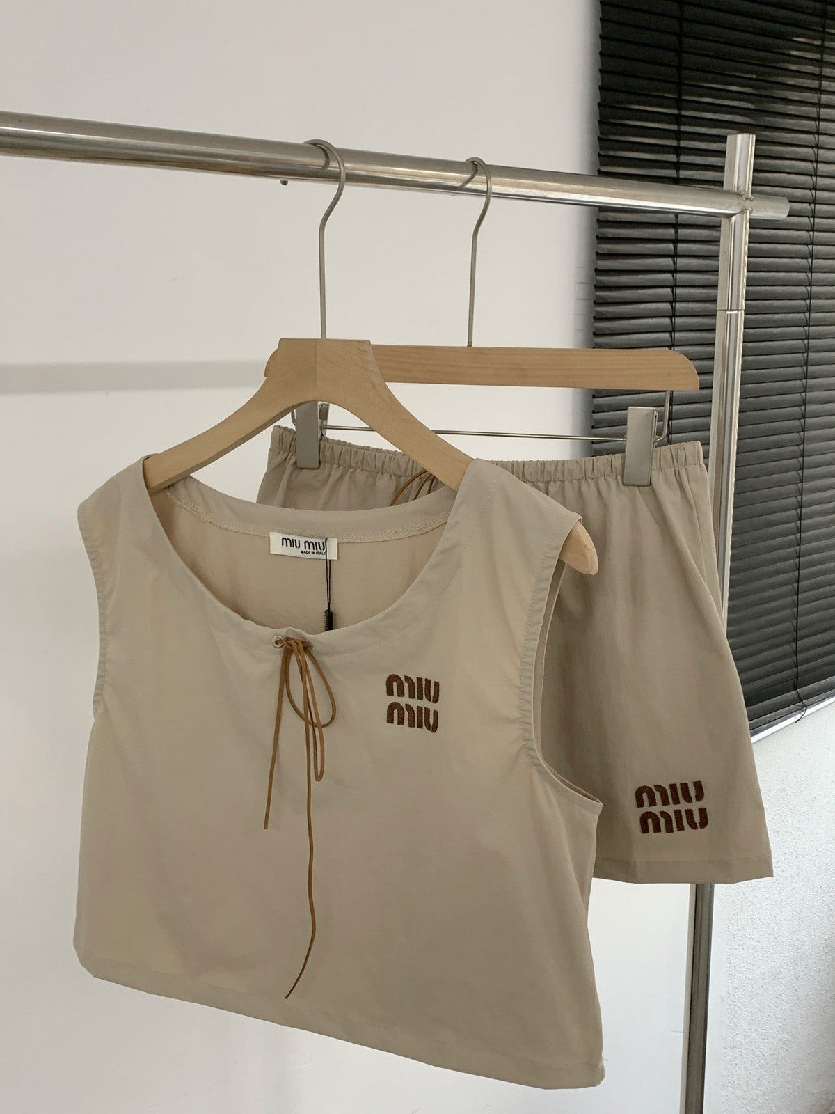 MiuMiu 2026 Vest Shirt And Skirt Set Brown Cotton 638848